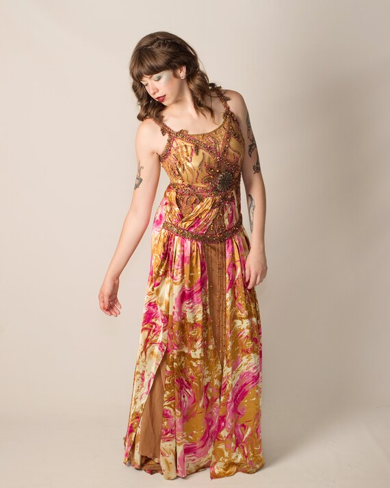 Formal Embellished Pink and Bronze Evening Gown - image 1