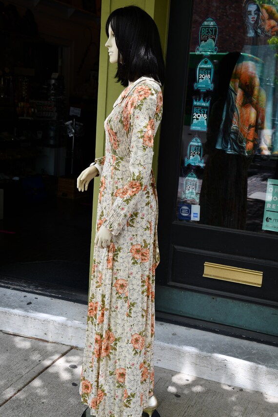 70s Floral Long Sleeve Maxi Dress - image 4