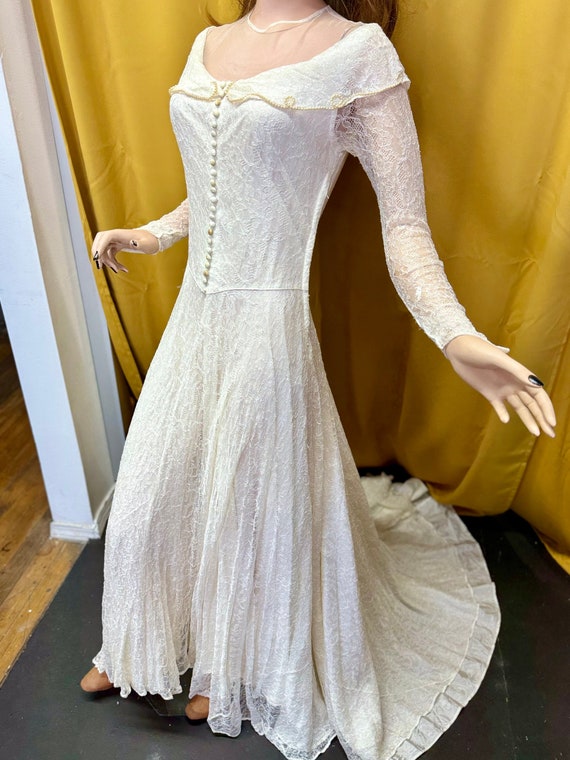 1940s drop waist lace long sleeve wedding gown