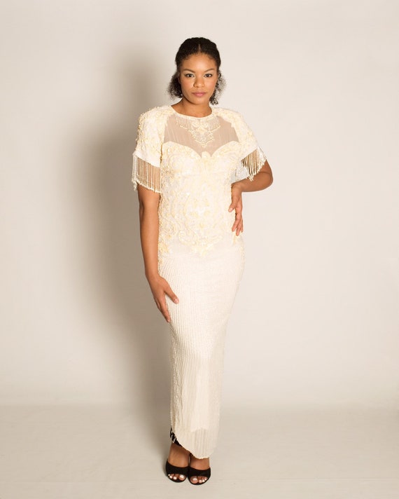 Vintage White beaded gown by Niteline