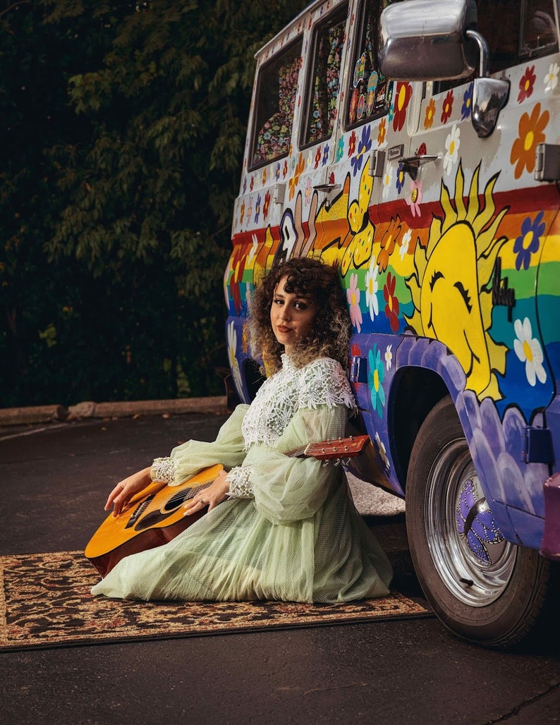 1970s boho mint green dress image 2