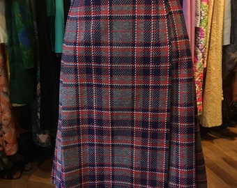 1960’s vintage Red and purple plaid wrap skirt