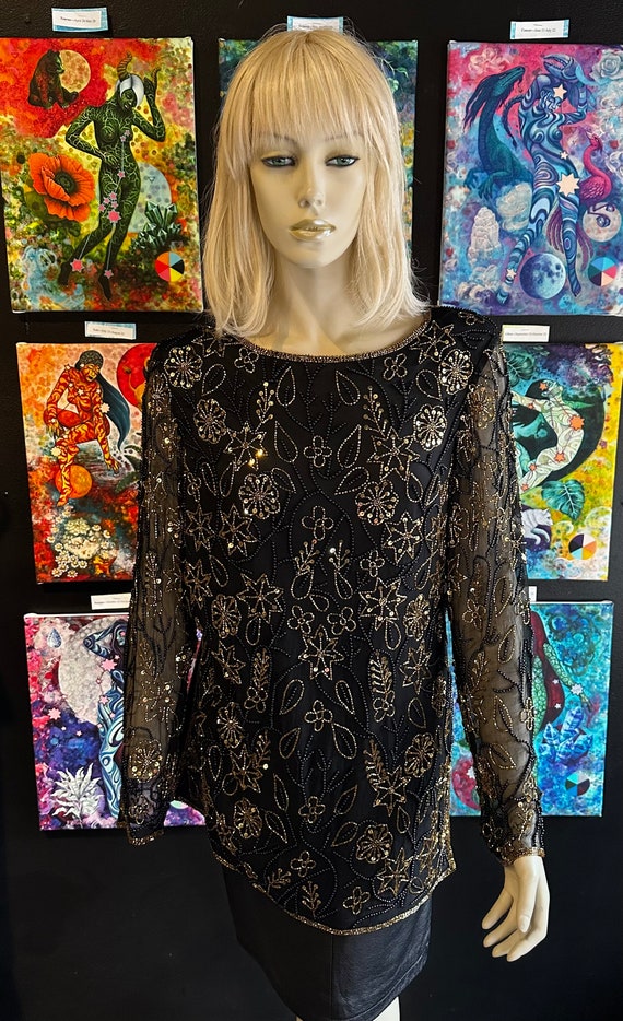 1990s Papéll Boutique Gold and Black Sequin Design