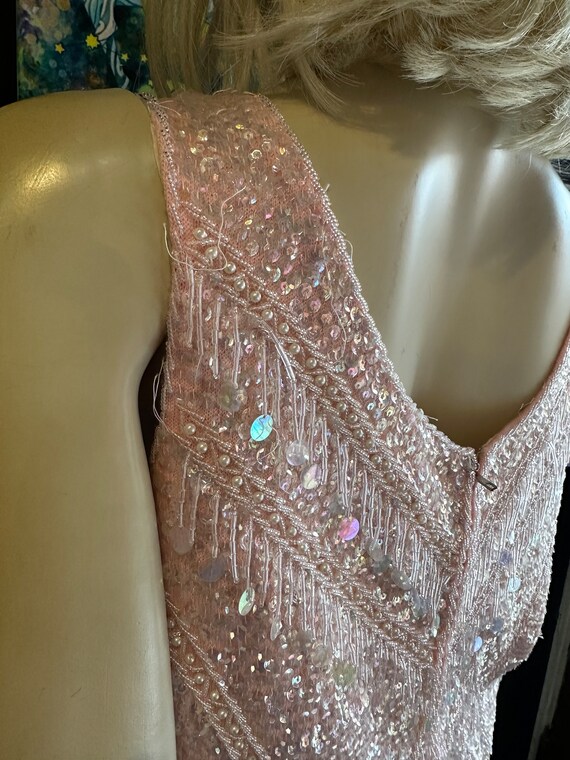 1960s Pink Sequin & Pearl Tank Top - image 7