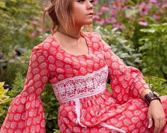 70s boho floral lace dress