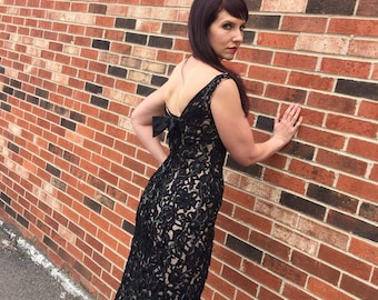 1980s black lace and sequin dress