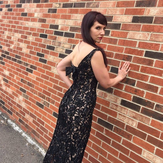 1980s black lace and sequin dress - image 1