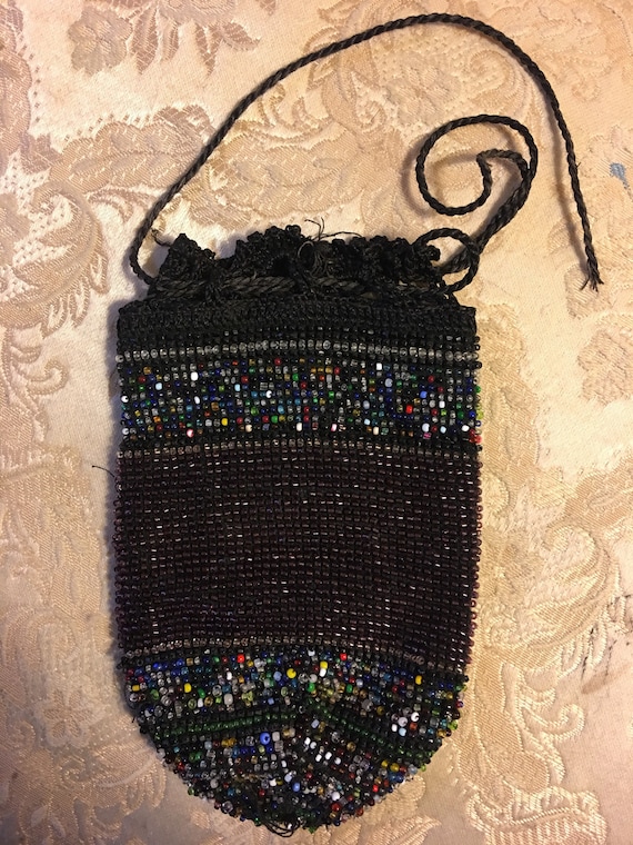 Antique German beaded drawstring pouch