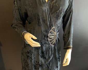 1980s vintage black silk wrap dress by Francesca of Damon for Starrington