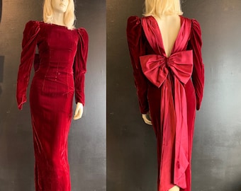 Vintage red velvet gown with sexy back