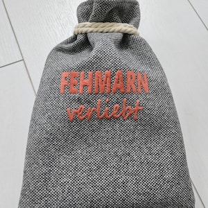 Bag / pouch for sea glass / shells / beach finds - Fehmarn in love grey