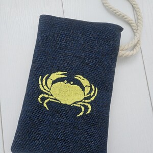 Bolsa/bolsita para cristales de mar/conchas/hallazgos de playa - azul cangrejo-amarillo