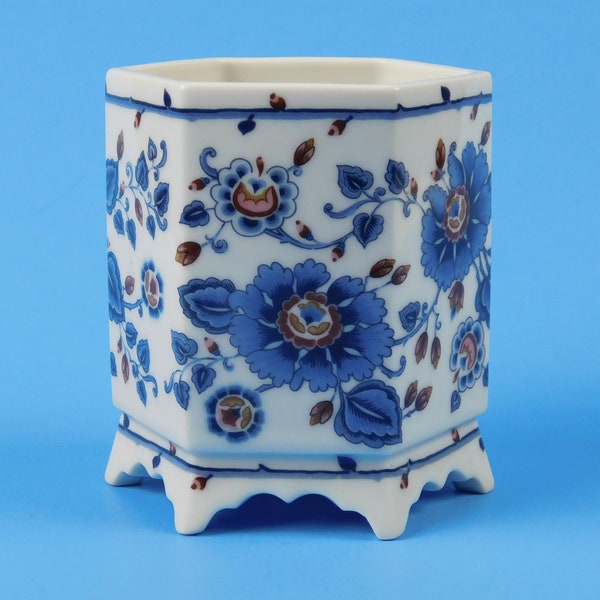 Estee Lauder 1979 Footed Blue Floral Porcelain Candle Holder for Tealights Voltive Candles