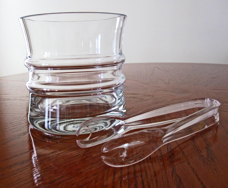 Clear Glass Ice Bucket Plastic Tongs Vintage 1980 Etsy