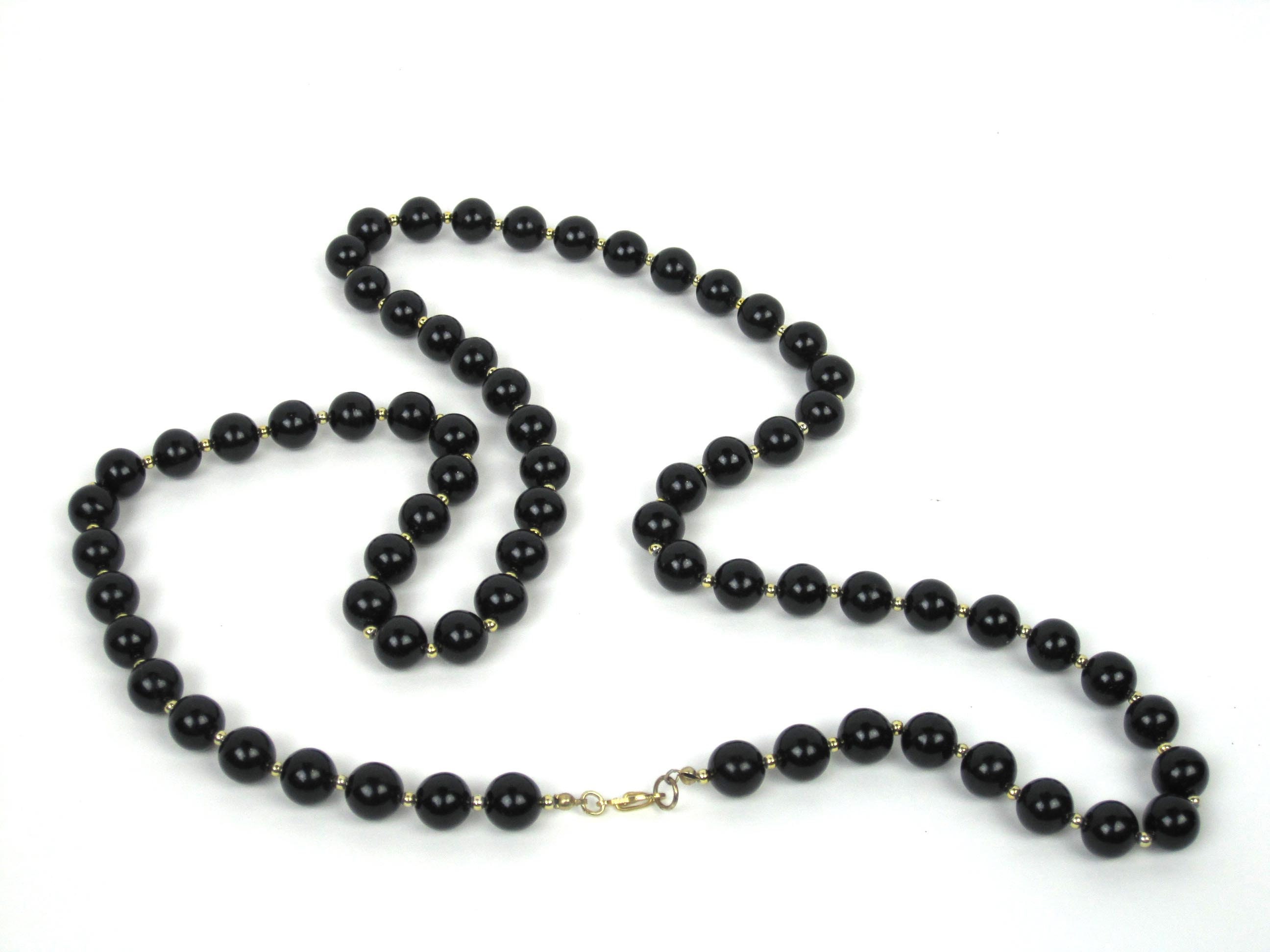 Vintage Long Black Plastic Bead Necklace With Gold Seed Beads - Etsy