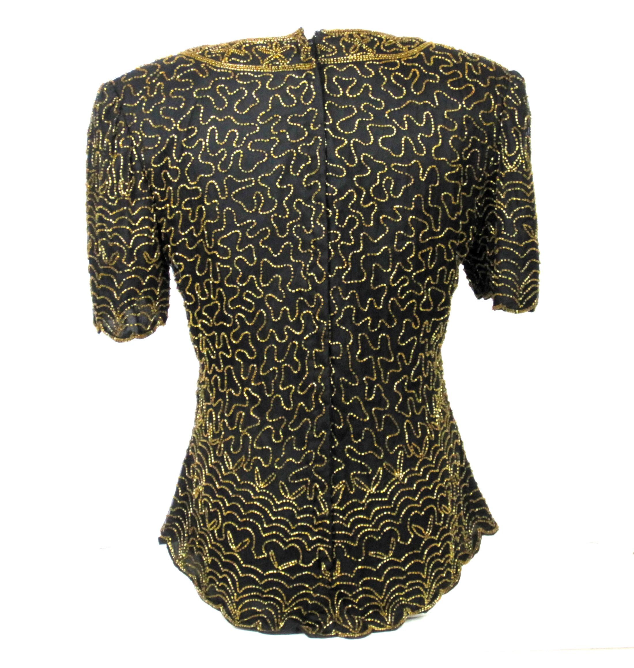 Black Silk Gold Beaded Top Sz Small by Stenay Dressy After - Etsy