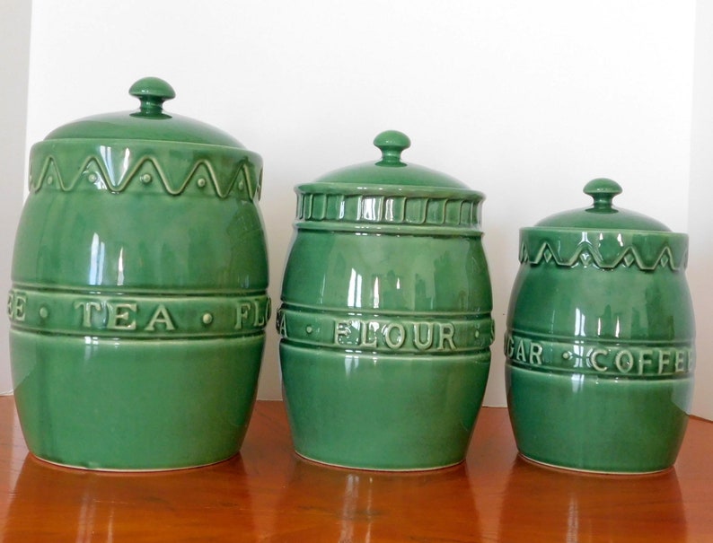 Boston Warehouse Green Ceramic Kitchen Canister Set of 3 Etsy