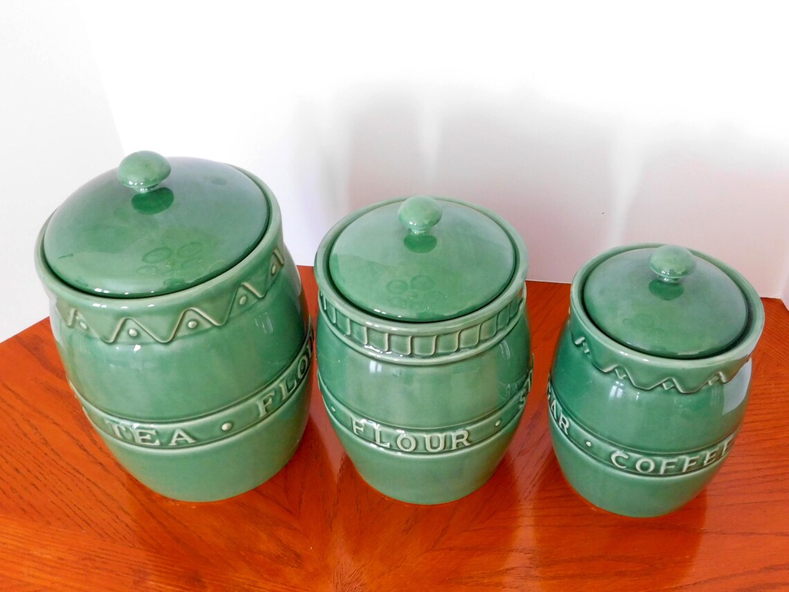 Boston Warehouse Green Ceramic Kitchen Canister Set of 3 Etsy