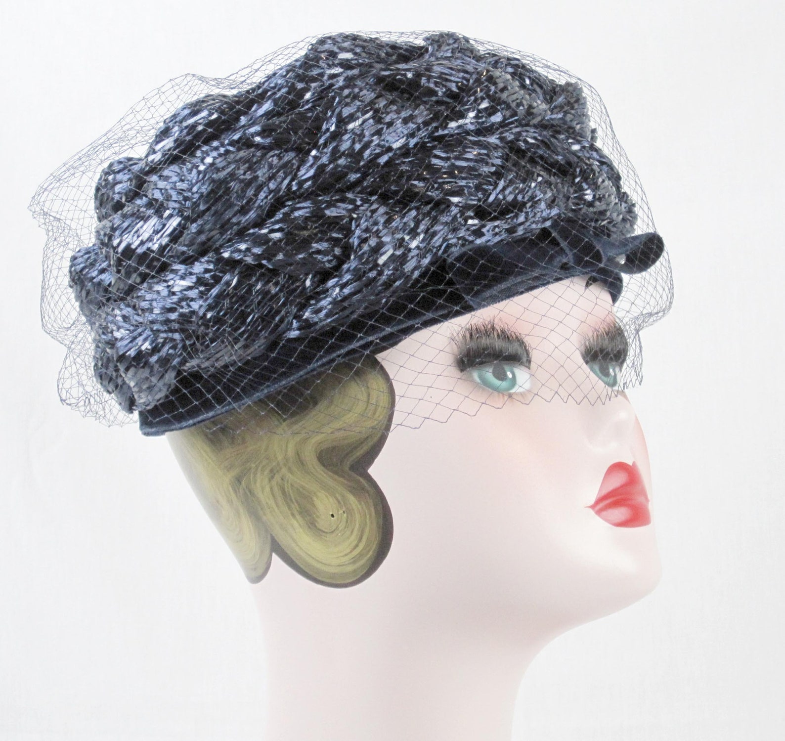 Navy Blue Straw Pillbox Veil Hat by Pasadena Vintage 1960s Etsy