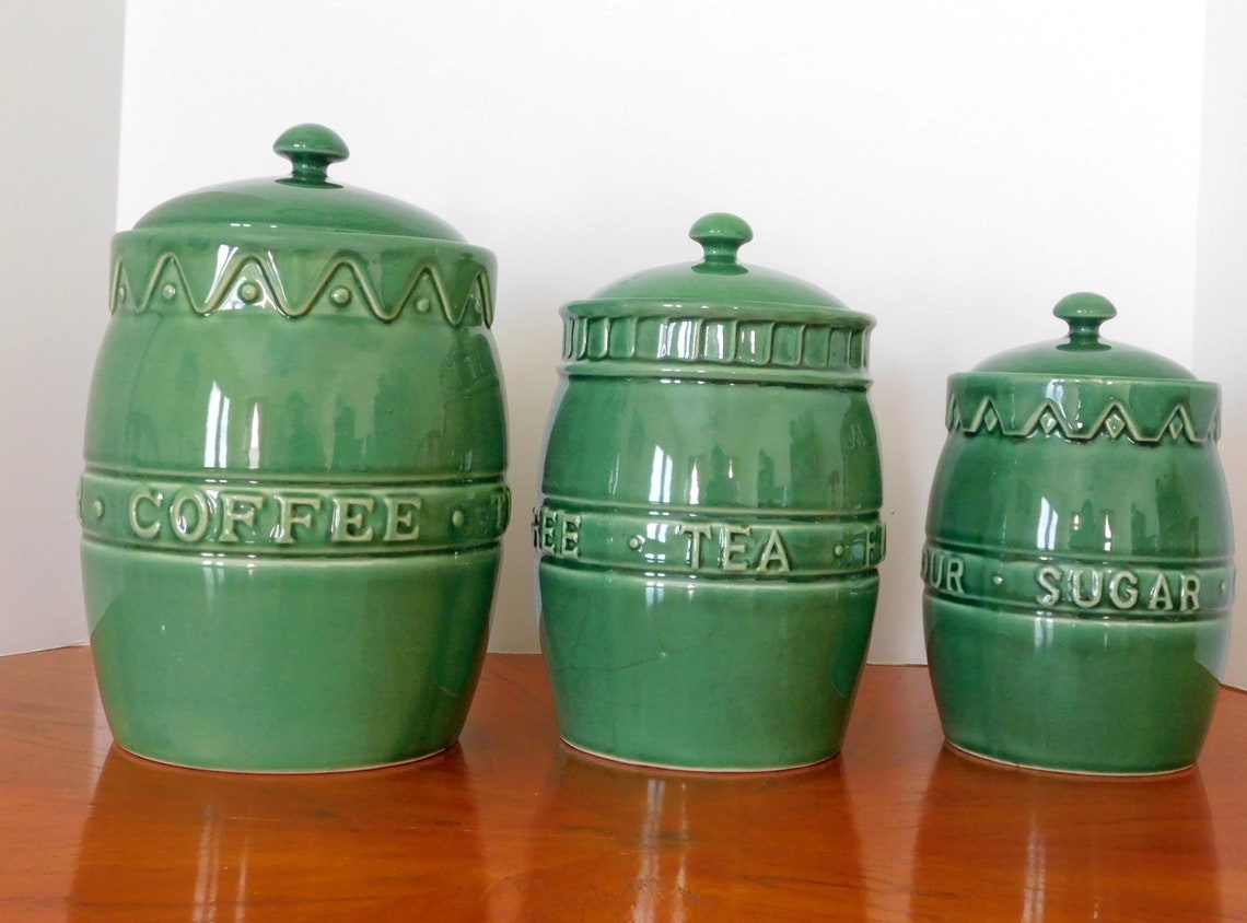 Boston Warehouse Green Ceramic Kitchen Canister Set of 3 Etsy