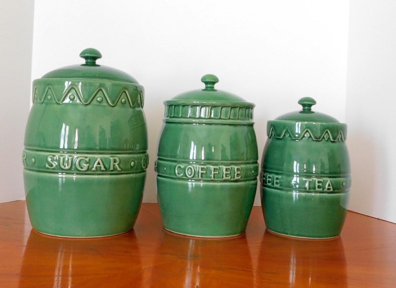 Boston Warehouse Green Ceramic Kitchen Canister Set of 3 Etsy