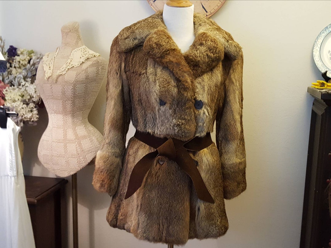 Old Rabbit Coat Vintage Rabbit Fur Jacket 1970's - Etsy