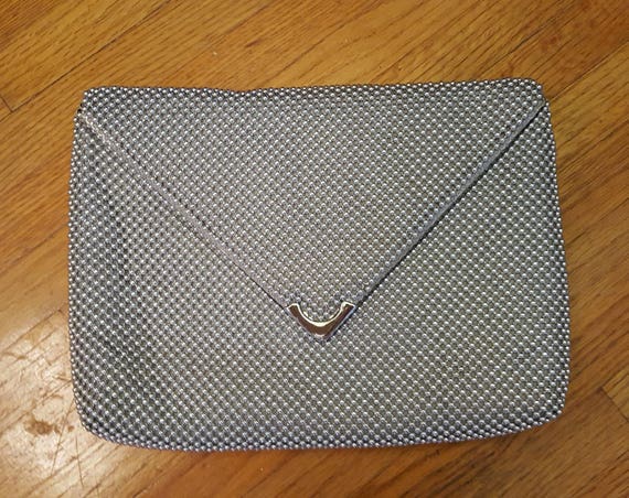 Vintage Silver Mesh Envelope Bag/ 1950's 1960's M… - image 1
