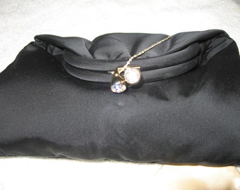 Vintage Back Satin Evening Bag/ Small Evening Bag/ Small Black Evening Bag