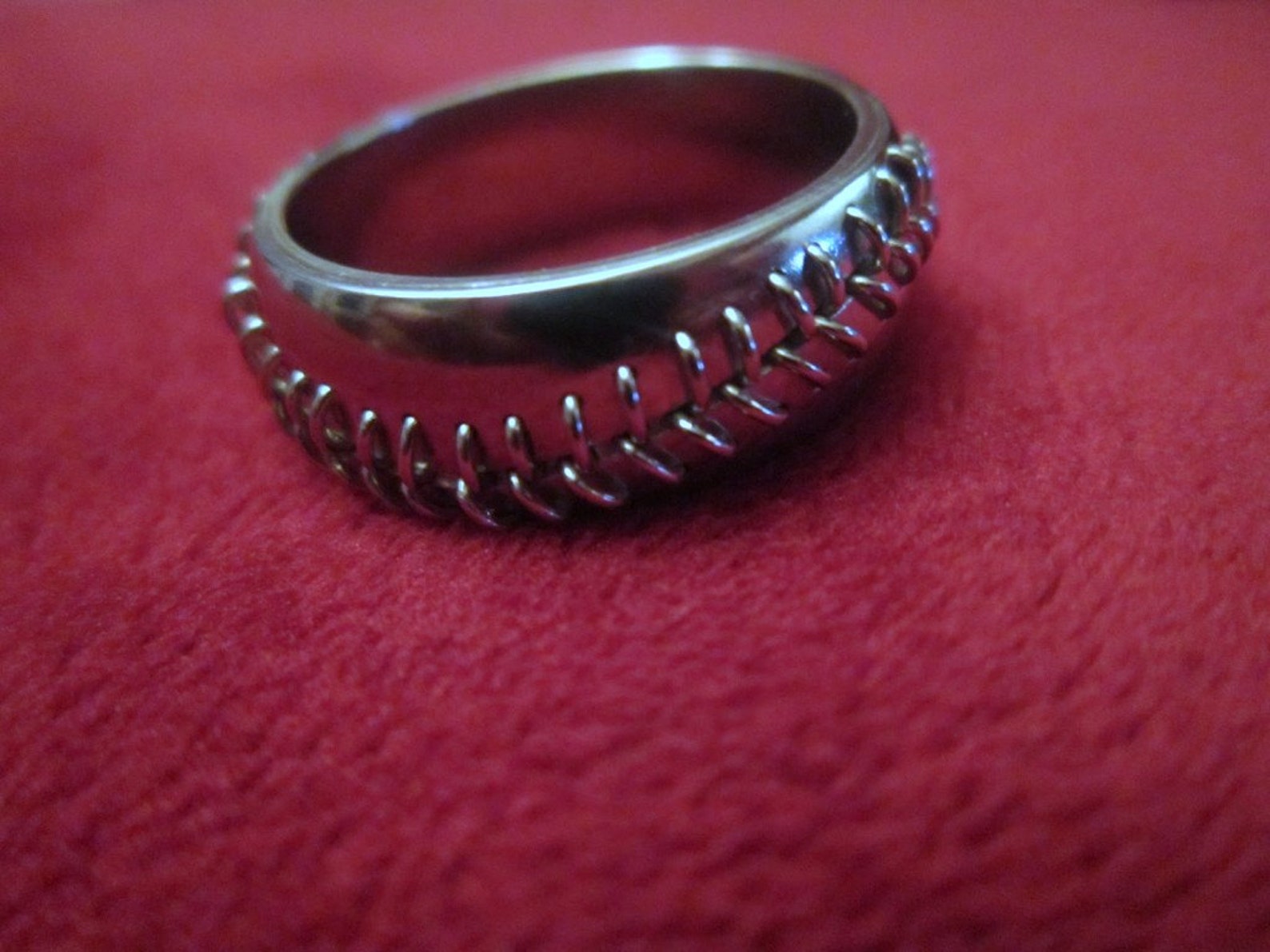 Sterling Silver Handstitched Baseball Ring, Engagement, Wedding Band