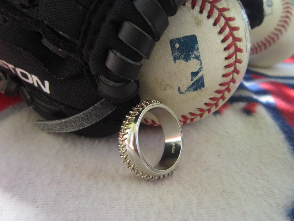 14 KT Gold Handstitched Baseball Ring Engagement Wedding Etsy