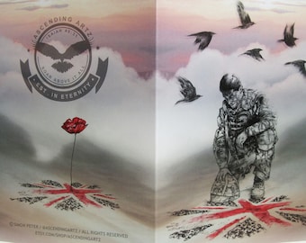 REMEMBRANCE DAY CARD: Kneeling Soldier - A uniquely illustrated card to commemorate Remembrance Day, and British Soldiers fallen in combat