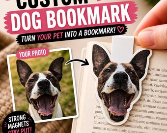 Custom Pet Photo Magnetic Bookmark, Personalized Dog Lover Gift