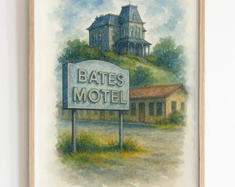 Bates Motel Watercolor Digital Download | Gothic Horror Haunted House Printable Wall Art