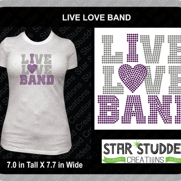 LIVE LOVE Band Bling,SPANGLE Rhinestone Sparkle t-Shirt