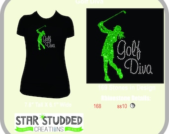 GOLF DIVA Rhinestone shirt  Fun on the Course!!!  Diva, Diamonds and Golf, Perfect for Golf Tournaments