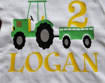 John Deer tractor trailer Birthday Shirt for your little one. 6m-5/6. Personalize with Birthday Year and Name.