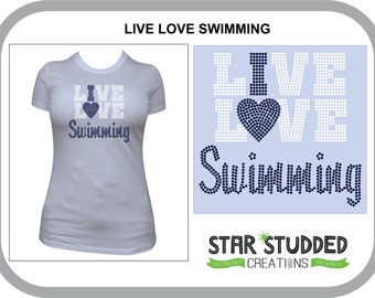 Bling, SPANGLE Rhinestone, LIVE LOVE Swimming or Diving You can personalize this design