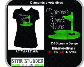 Golf Tournament Shirt DIAMONDS DIVOTS DIVAS Rhinestone shirt Bling Bling Bling on the tee!!!