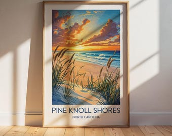 Pine Knoll Shores North Carolina Travel Poster: Retro Vintage Wall Art Print