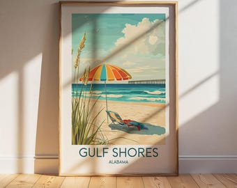Gulf Shores Alabama Travel Poster: Retro Vintage Wall Art Print