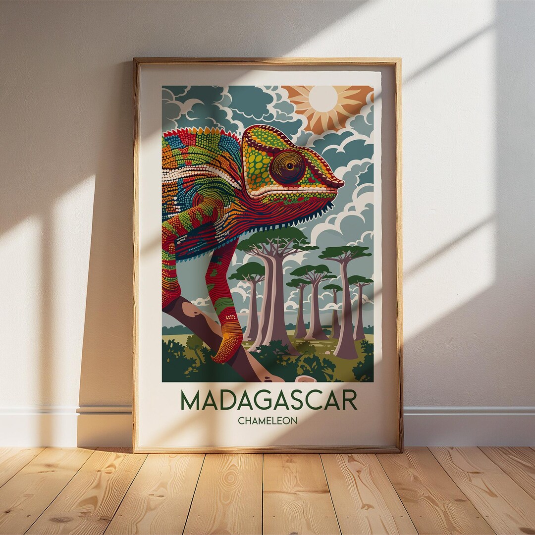 Madagascar Chameleon Travel Poster: Retro Vintage Wall Art Print - Etsy