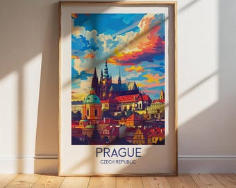 Prague Czech Republic Travel Poster: Retro Vintage Wall Art Print