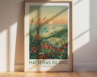 Hatteras Island North Carolina Travel Poster: Retro Vintage Wall Art Print