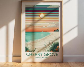Cherry Grove Beach South Carolina Travel Poster: Retro Vintage Wall Art Print