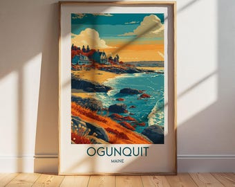Ogunquit Maine Travel Poster: Retro Vintage Wall Art Print