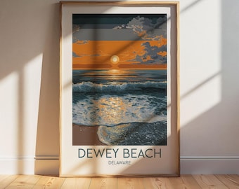 Dewey Beach Delaware Travel Poster: Retro Vintage Wall Art Print
