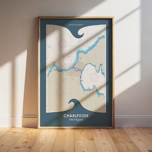 Charlevoix - Michigan Nautical NOAA Marine Chart/Poster. Nautical Wall Art. Birthday Gift. Nautical Gift. Wedding Gift. Boater Gift.
