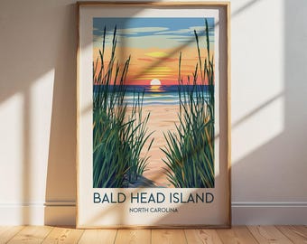Bald Head Island North Carolina Travel Poster: Retro Vintage Wall Art Print