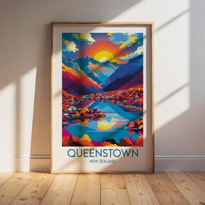Queenstown - New Zealand Travel Poster - Wedding Gift - Birthday Gift - Wall Art - Travel Prints