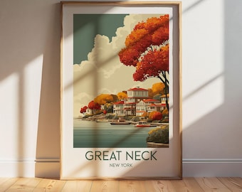 Great Neck New York Travel Poster: Retro Wall Art Print